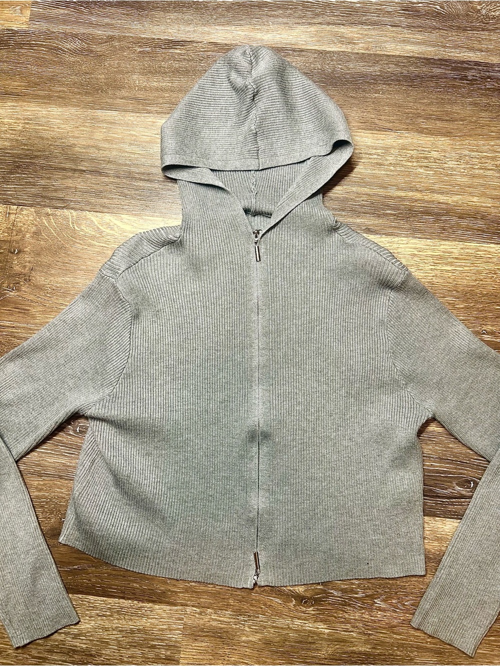 SHEIN Gray Ribbed Knit Double Zip Hoodie Size M